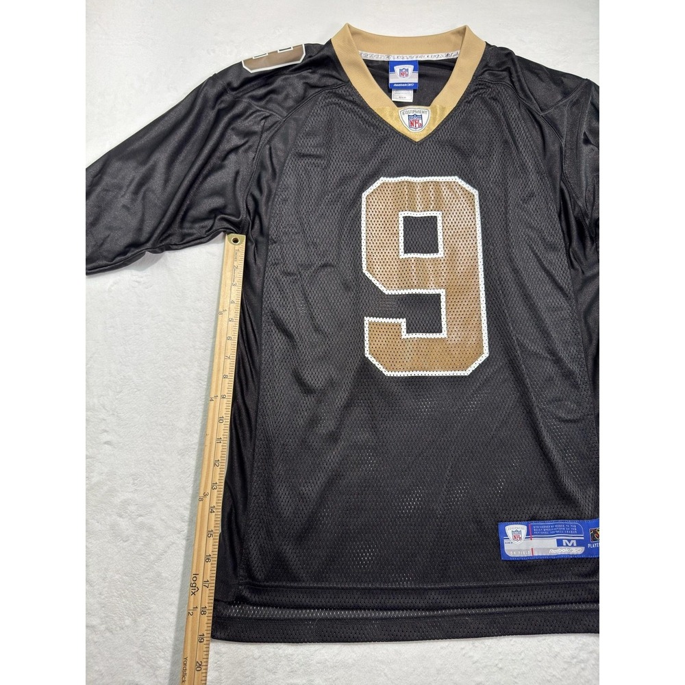 New Orleans Saints Jersey Mens Medium Black Gold NFL Football Reebok Brees 9